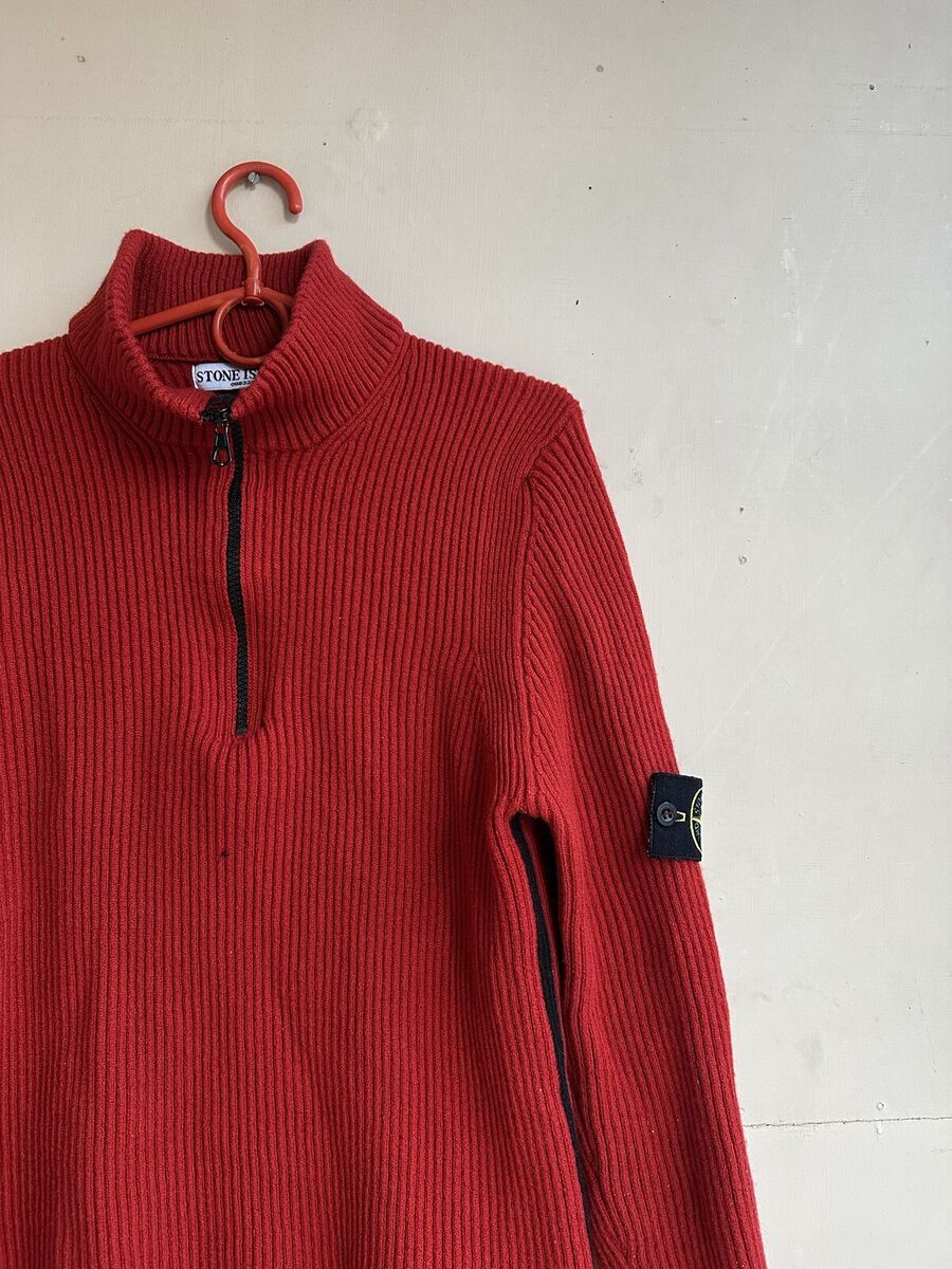 Vintage 80s Stone Island Half Zip Knit In Red Knit Sweater Vintage 80s Stone Island Half Zip Knit In Red Knit Sweater