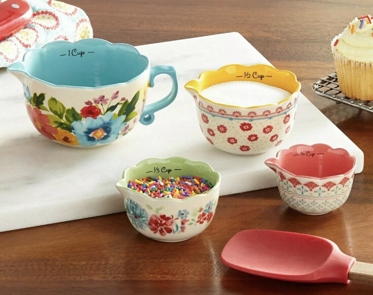 The Pioneer Woman Gorgeous Floral 4 Pc Measuring Cup Bowl Set Breezy Blossom New