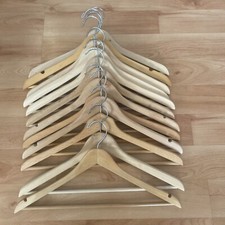 Lot Of 12 Vintage Wooden Clothes Hangers - Light Oak Color - Bottom Bars  