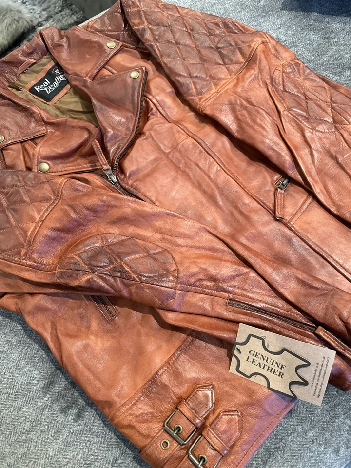 Chaqueta de cuero genuino para hombre fresca elegante con cremallera talla grande a la venta con etiqueta Foto 2 de 4