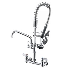 Commercial Sink Faucet with Pre-Rinse Sprayer, 8 Inch Center Wall Mount Kitch...