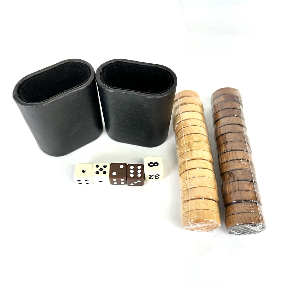 Backgammon Game Replacement Wood Pieces Dice And Cups - Image 2 of 3
