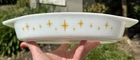 Vintage Pyrex Divided Casserole Dish Yellow Atomic Stars No Lid 1.5 Quart