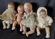 Set of 4 Antique Miniature GERMAN Baby Dolls: Hertwig Bisque, Shackman,& ARI