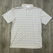 Straight Down Polo Shirt Mens Large White Performance Golf Geometric Tech
