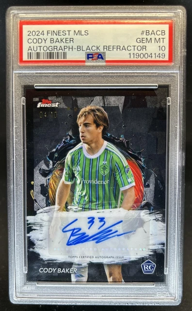 2024 Topps Finest MLS Cody Baker Auto RC Black Refractor #/10 Sounders PSA 10