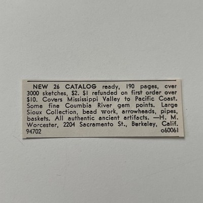 New 26 Catalog All Authentic Artifacts HM Worcester Berkeley CA 1973 Ad SAI4-S97