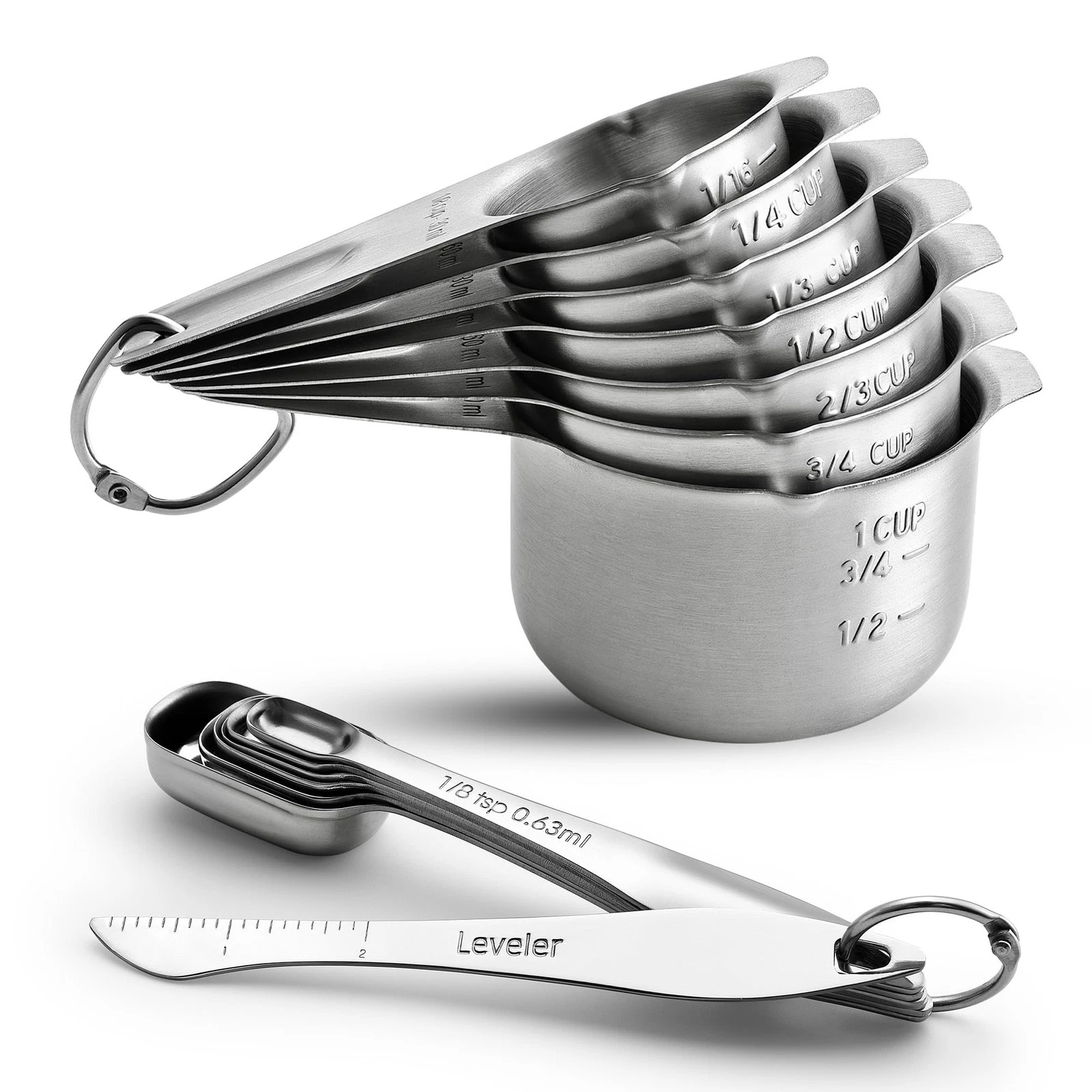 Stainless Steel Measuring Cups and Spoons Set of 14 with Leveler, Nesting Kit...