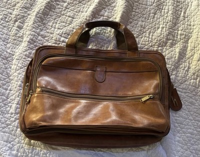 Hartmann Cognac Leather Briefcase/Messenger Double Handle Bag Expandable Hangtag