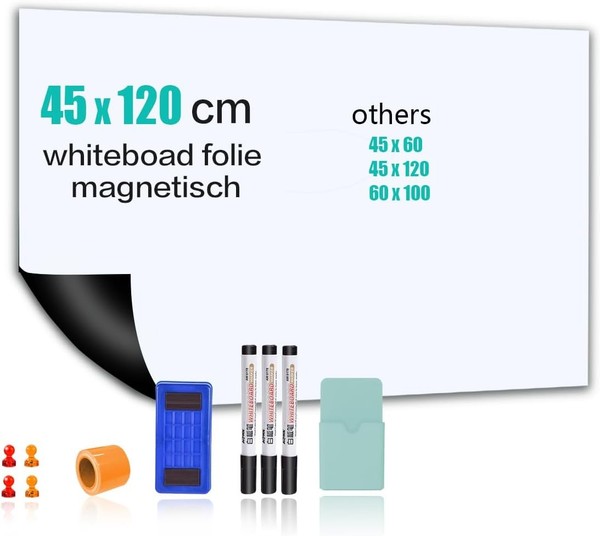 Whiteboard Folie, 45X120Cm Magnetisch Selbstklebend WeißWandtafel Folie,-image