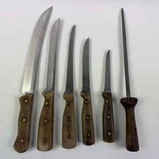 Vintage Chicago Cutlery Wood Handle Kitchen Knife Lot 6pc W Sharpening Steel