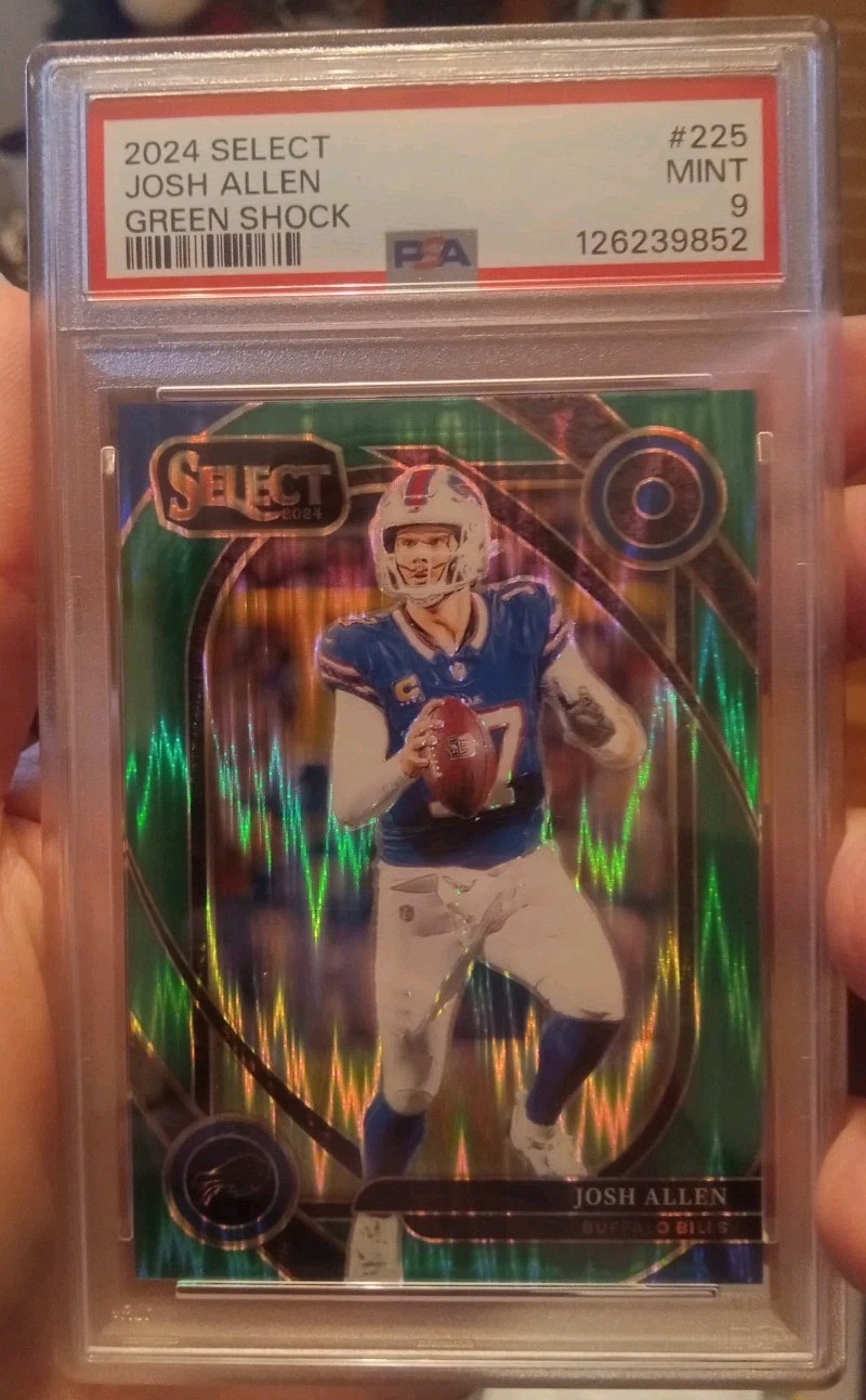 Josh Allen 2024 Panini Select Club Level Green Shock Prizm #225 /5 PSA 9