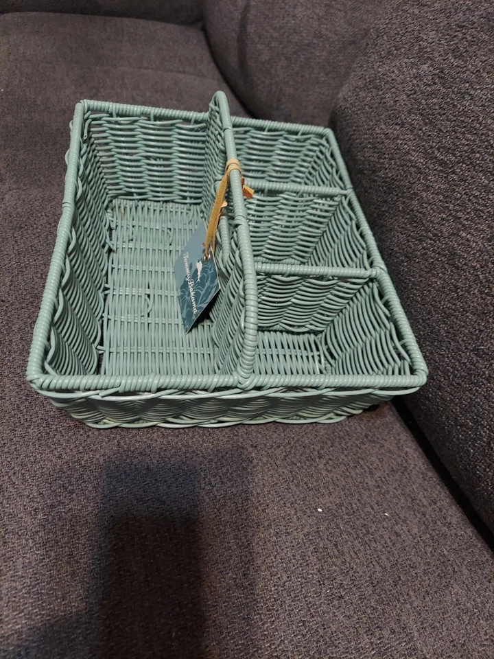 Tommy Bahama Turquoise Wicker Basket Picnic Wine Home Decorations - Image 3 of 4