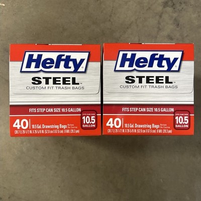 2 Pack Steel Custom Fit Size Drawstring Trash Bags Black  10.5 Gal 40 Ct