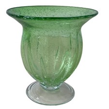 Green Bubble Glass Vase Pedestal Flared Rim