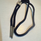 Men's Blue Cord Bolo Tie Silver Tone Rectangle Slide Initial L Adjustable — photo 5