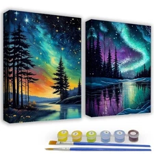 2 Pack Paint by Numbers Kit for Adults - Acrylic Easy Framed Canvas Arts and
