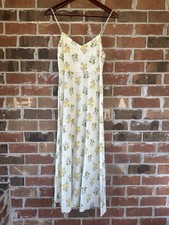 Zara Women's Small Midi Dress Printed Floral Sleeveless Ecru Linen Blend EUC