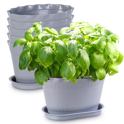 Oliz Herb Planter Pots 6 Pcs, Window Box Flower Plants Medium, Gray 