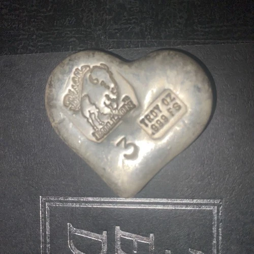 3oz Poured Buffalo Bullion Bar.999 Poured Silver Heart Shaped Ingot