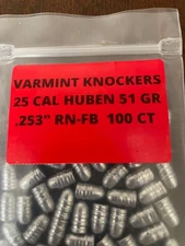 25 CAL HUBEN AMMO 51  GRAIN  SLUG  at .253"  FROM VARMINTKNOCKERS