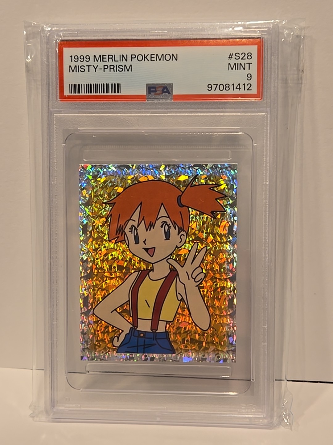 1999 Merlin Pokemon #S28 Misty Gold Prism PSA 9 Mint Vintage Slab Trainer Holo