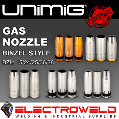 2x Unimig Cylindrical /Conical Binzel Gas Nozzle SB15 24 25 36 BZL Welding Torch