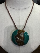 stunning Statement green,brown diamante enamel pendant braided cord choker