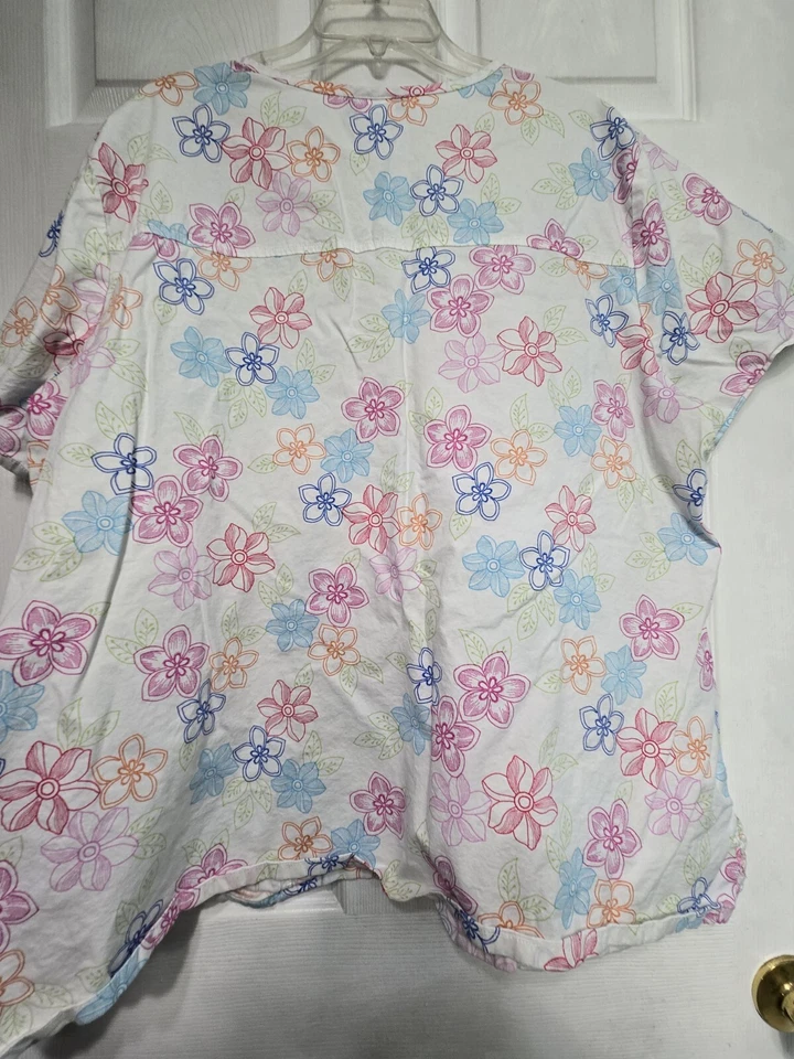 Cherokee Scrub Top Size 3XL-White/Pastel Floral Mock Wrap-Chest 28.5"/L 28.5" - Image 2 of 4