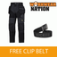 6902 Snickers Black FlexiWork Cordura, Work Trousers+ Holster Pockets FREE BELT 6902 Snickers Black FlexiWork Cordura, Work Trousers+ Holster Pockets FREE BELT