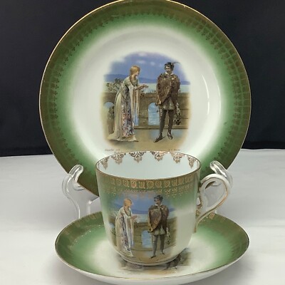 Victoria China Trio Hamlet & Ophelia - JH Bacon C.1890 Antique China - RARE SET