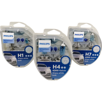 PHILIPS WhiteVision ultra H1 / H4 / H7 Duo Box + 2 x W5W Glühlampen -nach Wahl-