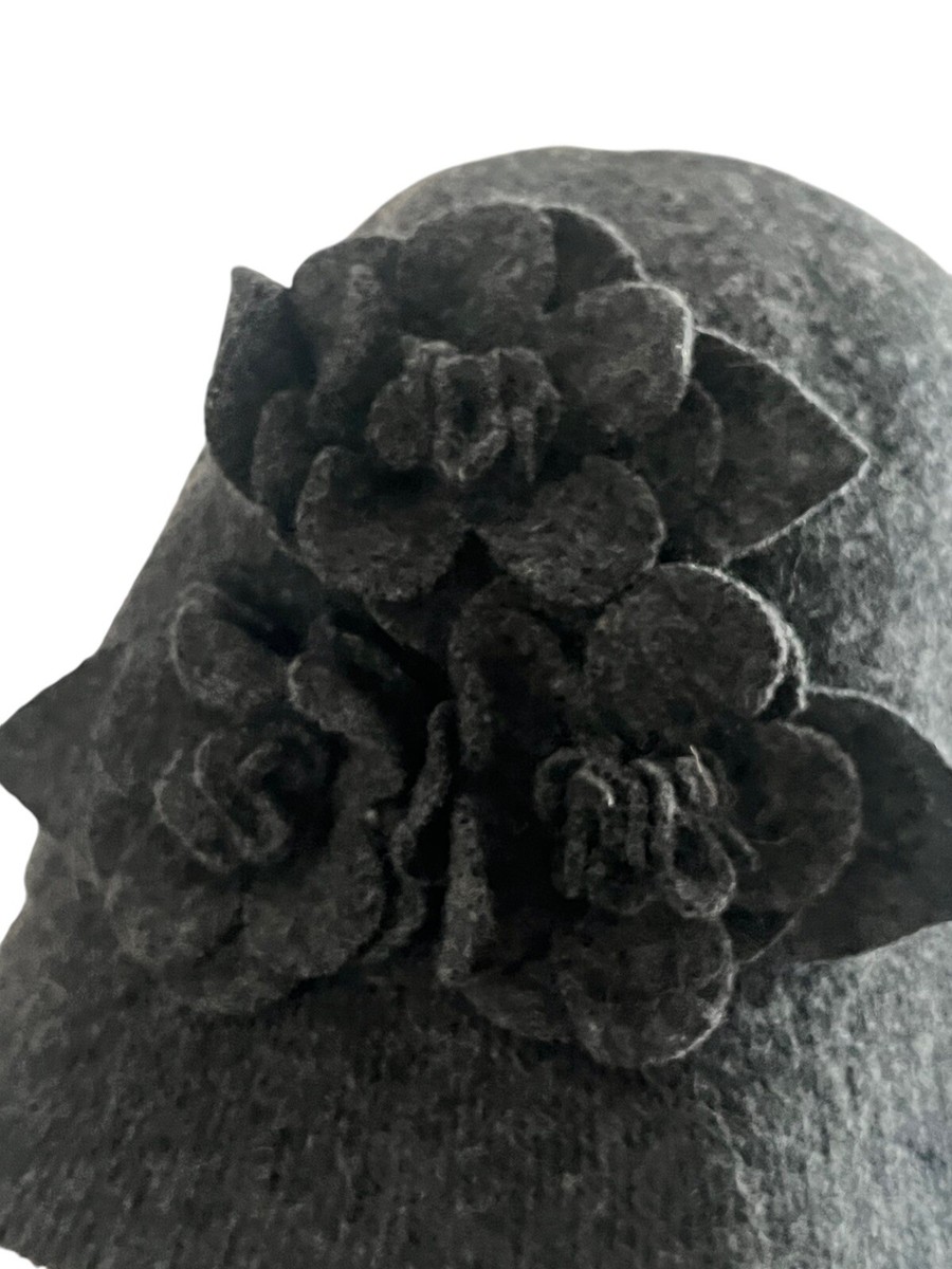 Badgley Mischka Grey Wool Blend Cloche Hat Felt Flowers One Size Bucket Flapper Ladies Badgley Mischka Black Wool Designer | Mercari main image 4