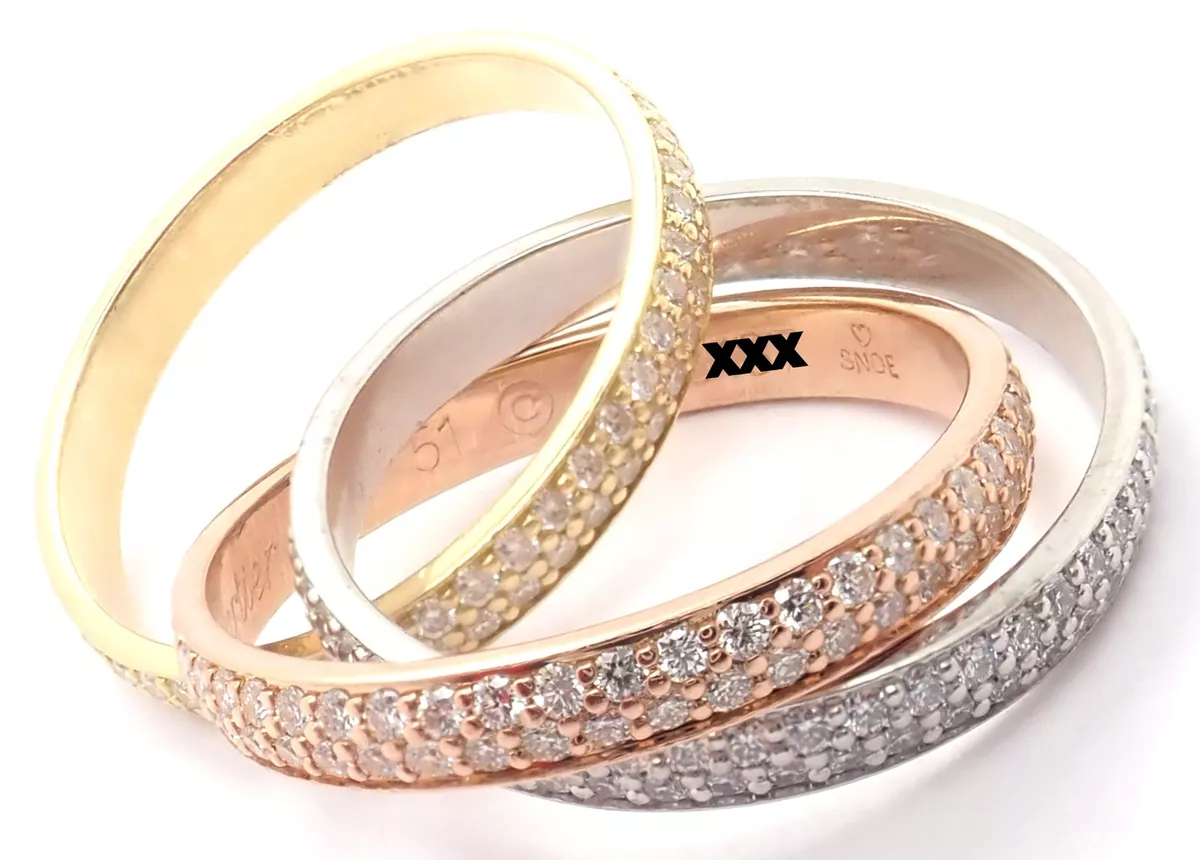 Authentic! Cartier Trinity 18k Gold Diamond Small Model Band Ring Size 51 Cert