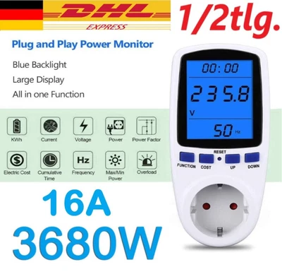 NULLNET 1/2 Stück Energiemesser Stromzähler Strommesser Messgerät für Steckdose 3680W