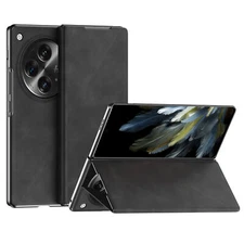 Business Nappa Stripe Leather Magnetic Flip Case For OnePlus OPEN Bracket Cover