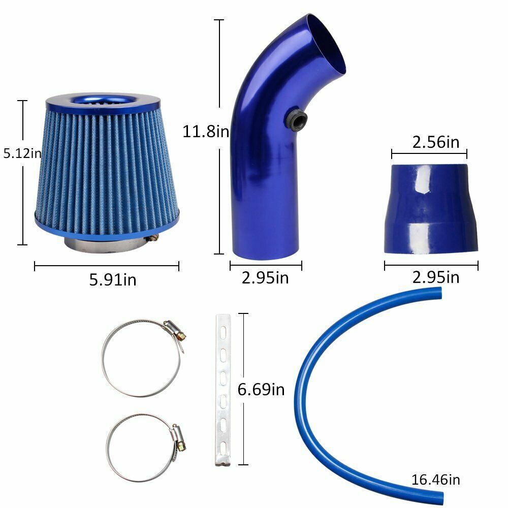 76mm Blue Car Cold Air Intake Filter Induction Kit Pipe Power Flow Hose System