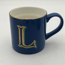 Opalhouse "L" Monogram Blue Gold Trim Coffee Tea Mug Cup EUC