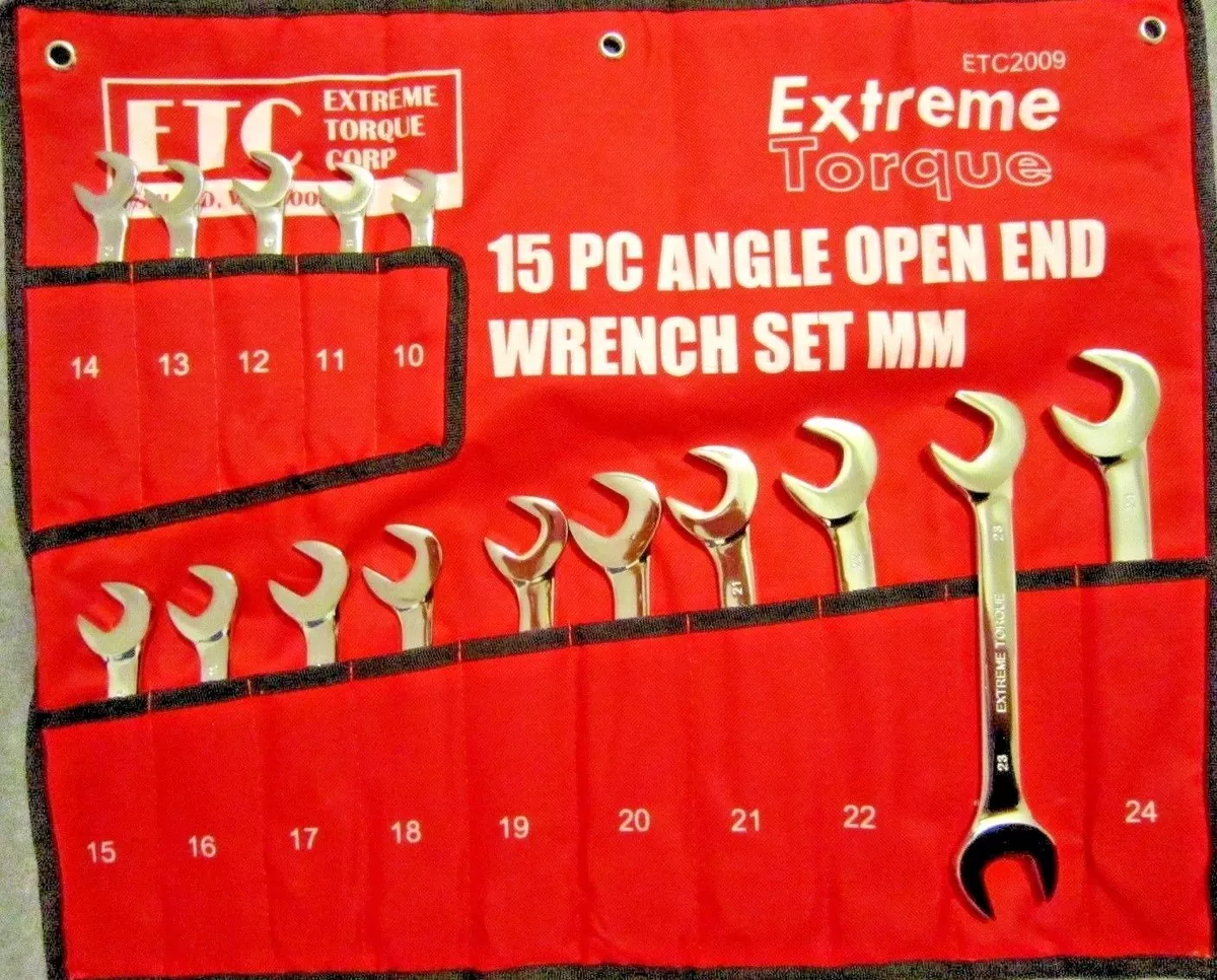 Metric Open End 4 Way Angle Wrench Set 10 to 24mm Extreme Torque w Canvas Wrap