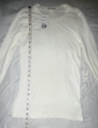 Forever 21 Women's Ivory/White Knit Waffle Long Sleeve Round Neck Top MEDIUM M - 第 7/8 張圖片