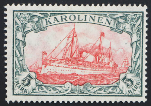 1915 Karolinen, 5 M mit Wz. gez. 26:17 Friedensdruck, *, MiNr. 22 II A, ME 240,- - Afbeelding 1 van 2