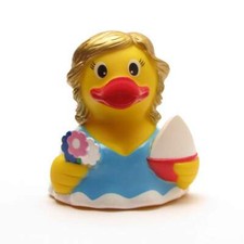 Paperella di gomma  con fiori di capelli dorati e barca a vela anatra de bagno