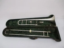 Vtg Pitt American Volkweins Music Trombone Silver Plated W/Mouthpiece &Case AsIs