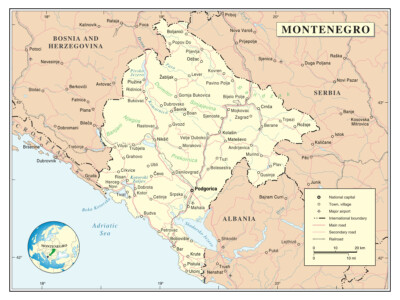 Montenegro Political Administrative Province Road Highway Rail City Country Map