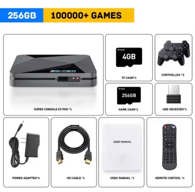retro videospielkonsole X2Pro mit 100.000 Spielen 4K /HD /256GB/2 Controller