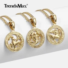 12 Zodiac Sign Constellation Pendant Necklace W/ 22" Gold Filled Box Chain Gift
