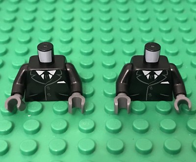 Lego 2 Black Suit W/ Tie Pattern Mini Figures Torso With Dark Bluish Gray Hands