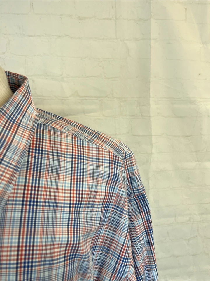 Jos A. Camisa de vestir Bank de algodón a cuadros naranja y azul para hombre XXL $98 Foto 2 de 4