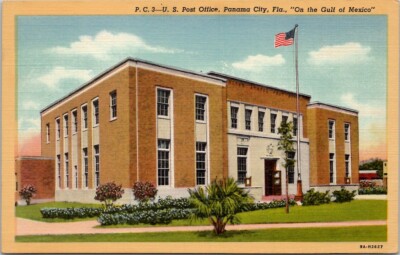 U. S. Post Office, Panama City, Fla., ''On the Gulf of Mexico'' Vtg Postcard Wpc4