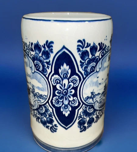 Vintage Holland Porcelain Beer Stein Heineken Delft Blue Mug Windmill Dutch 16oz